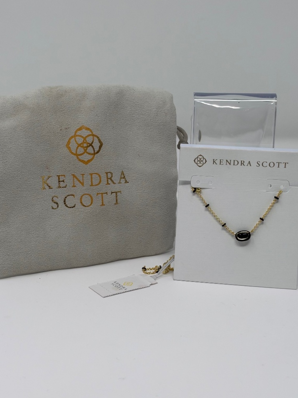 Kendra Scott Mini Elisa Gold Black Agate Enamel Pendant Necklace NEW